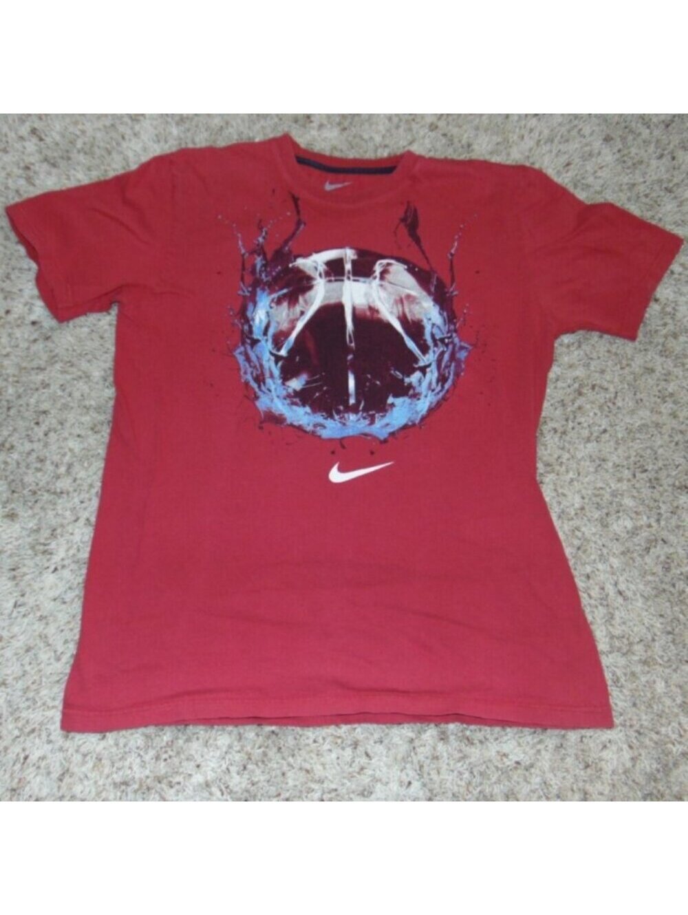 Mens Nike Basketball T-Shirt Red Large Regular Fit Short Sleeve Tee Crew